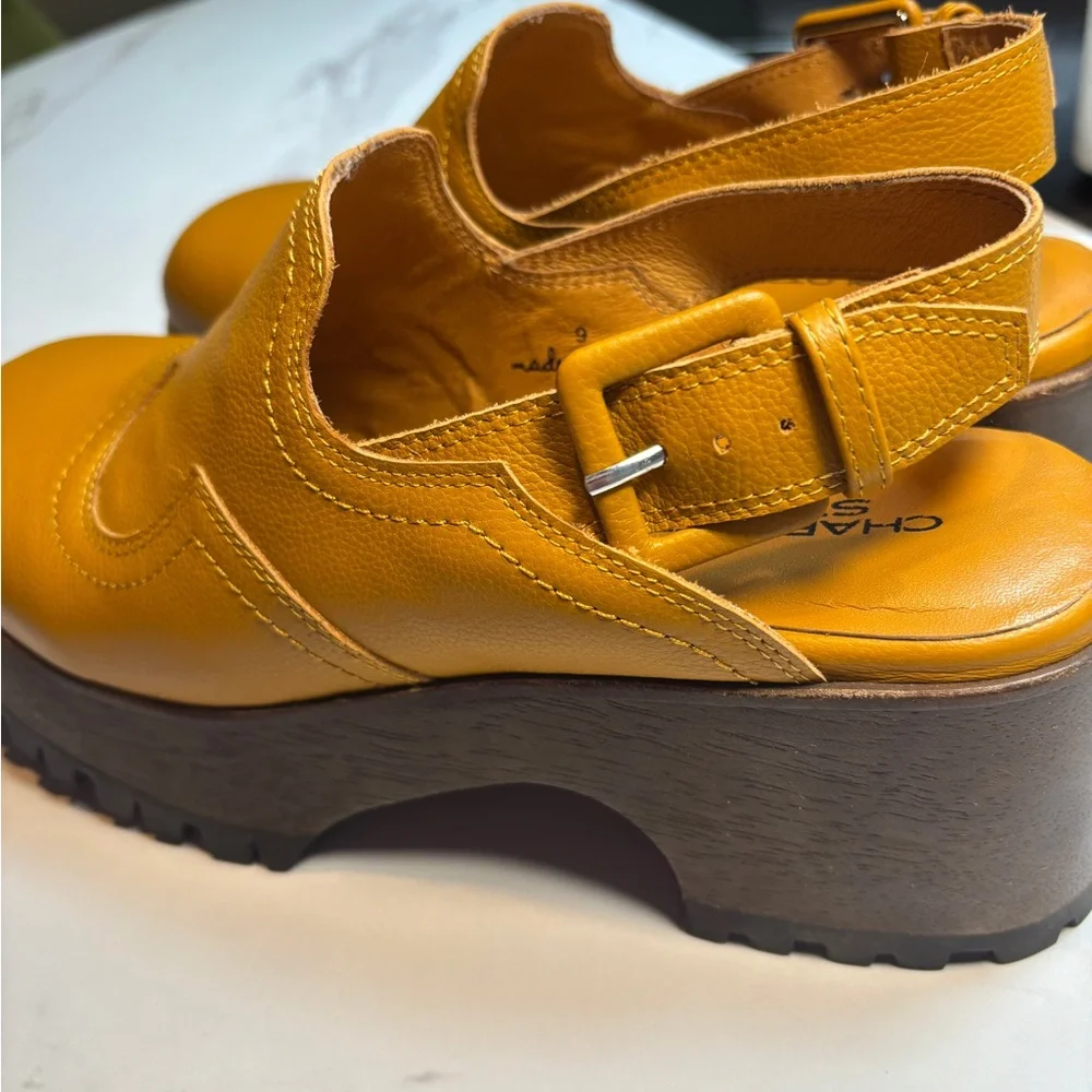 NWOT Charlotte Stone Caramel Leather Chunky Platform Slingback Clogs - Picture 7 of 10
